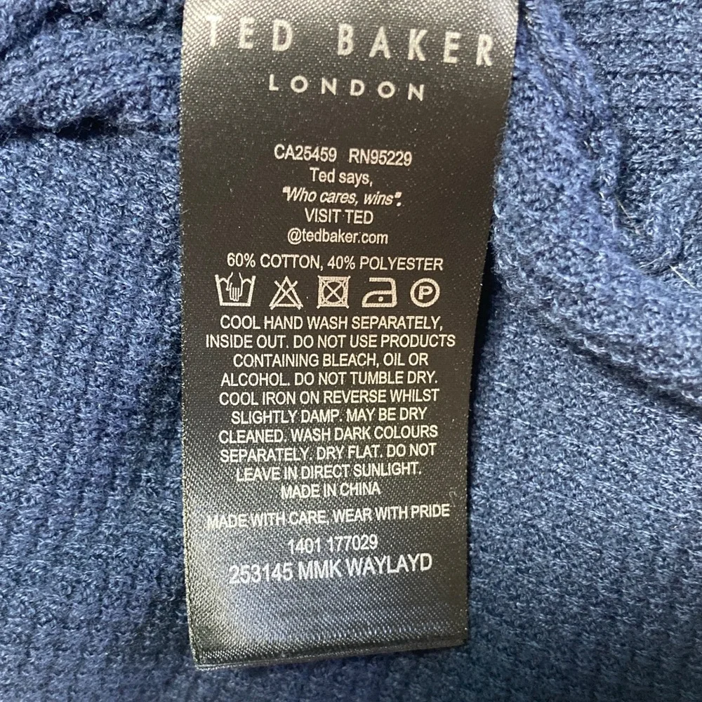 Ted Baker Mens Size 5 / XL Morric Navy Blue Cotton Waffle Pullover Top 1/4 Zip
